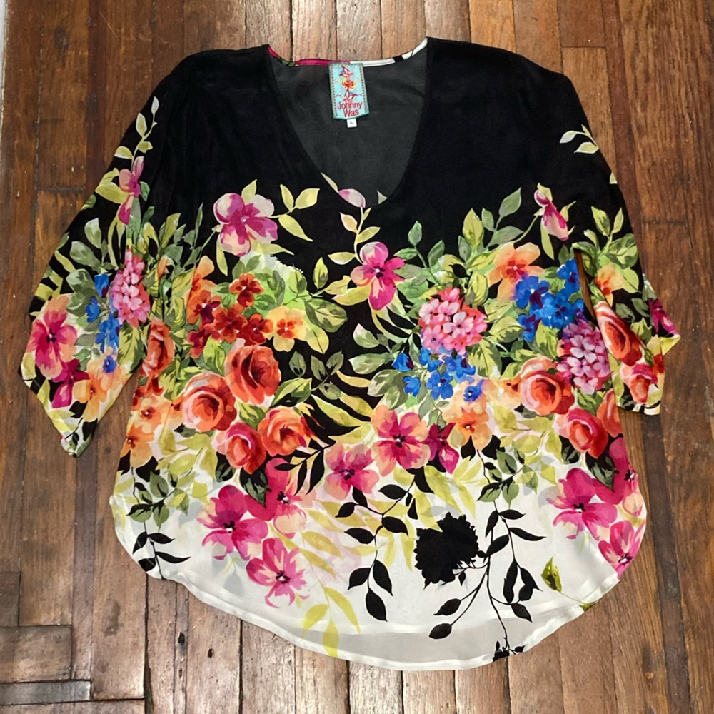 Johnny Was Betty Floral Short Sleeve Blouse